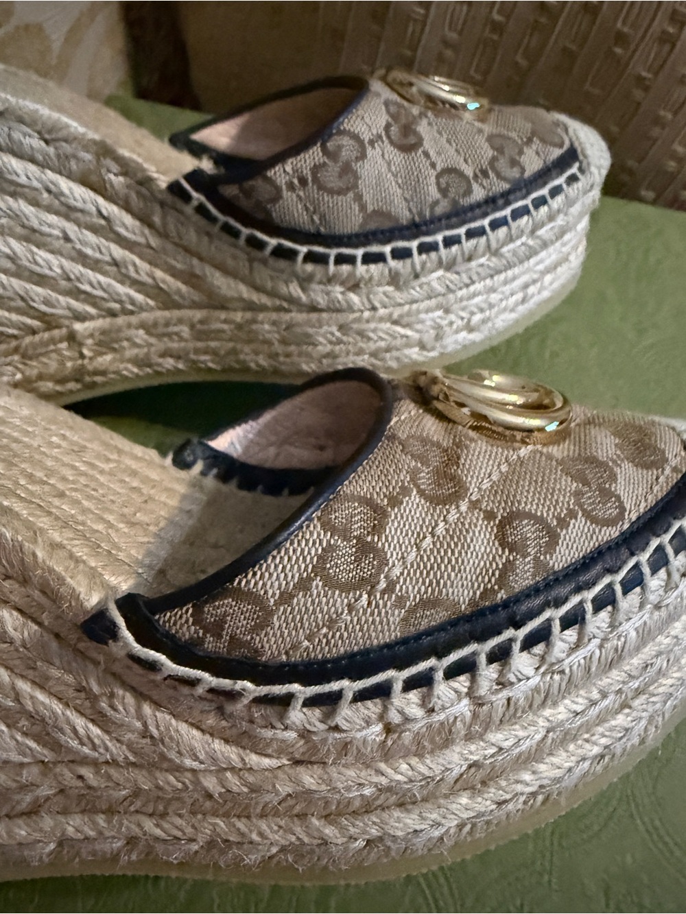 Gucci Pilar GG Ankle Tie Espadrille Platform Wedges preowned with COA size 39 - Picture 15 of 16